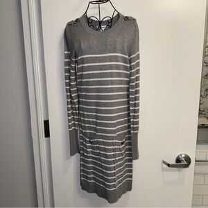 NWT Free Generation Striped Sweater Dress Long Sleeve Grey & White